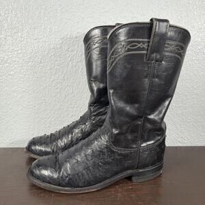 Vintage Justin 3171 Black Full Quill Ostrich Cowboy Western Boot Mens 5 C